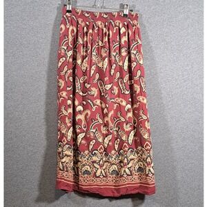 Sage‎ Harbor Womens Paisley Maxi Skirt Burgundy Red Floral Boho Rayon 3458 Small